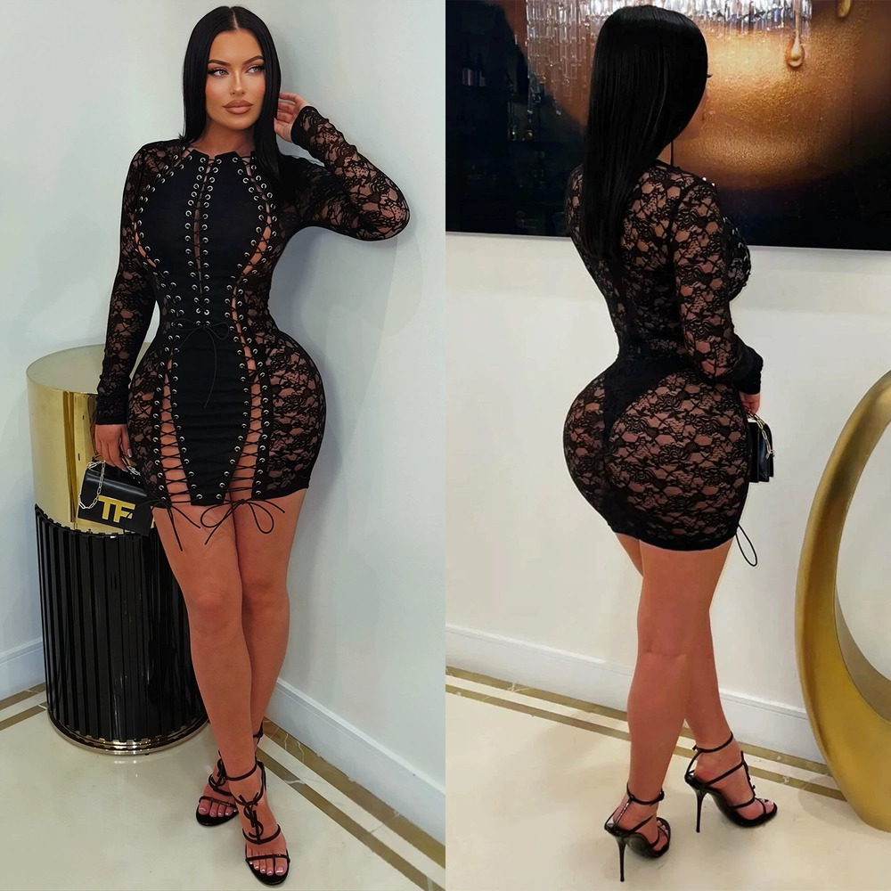 ZARA Feng Feng Womens Sheer Lace Sexy Bodycon Club Dress